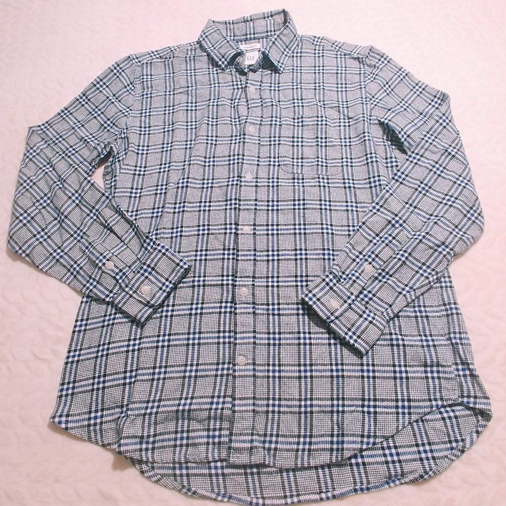 Gap Mens Shirt Large Blue Plaid Flannel Standard Fit Long Sleeve Button Down